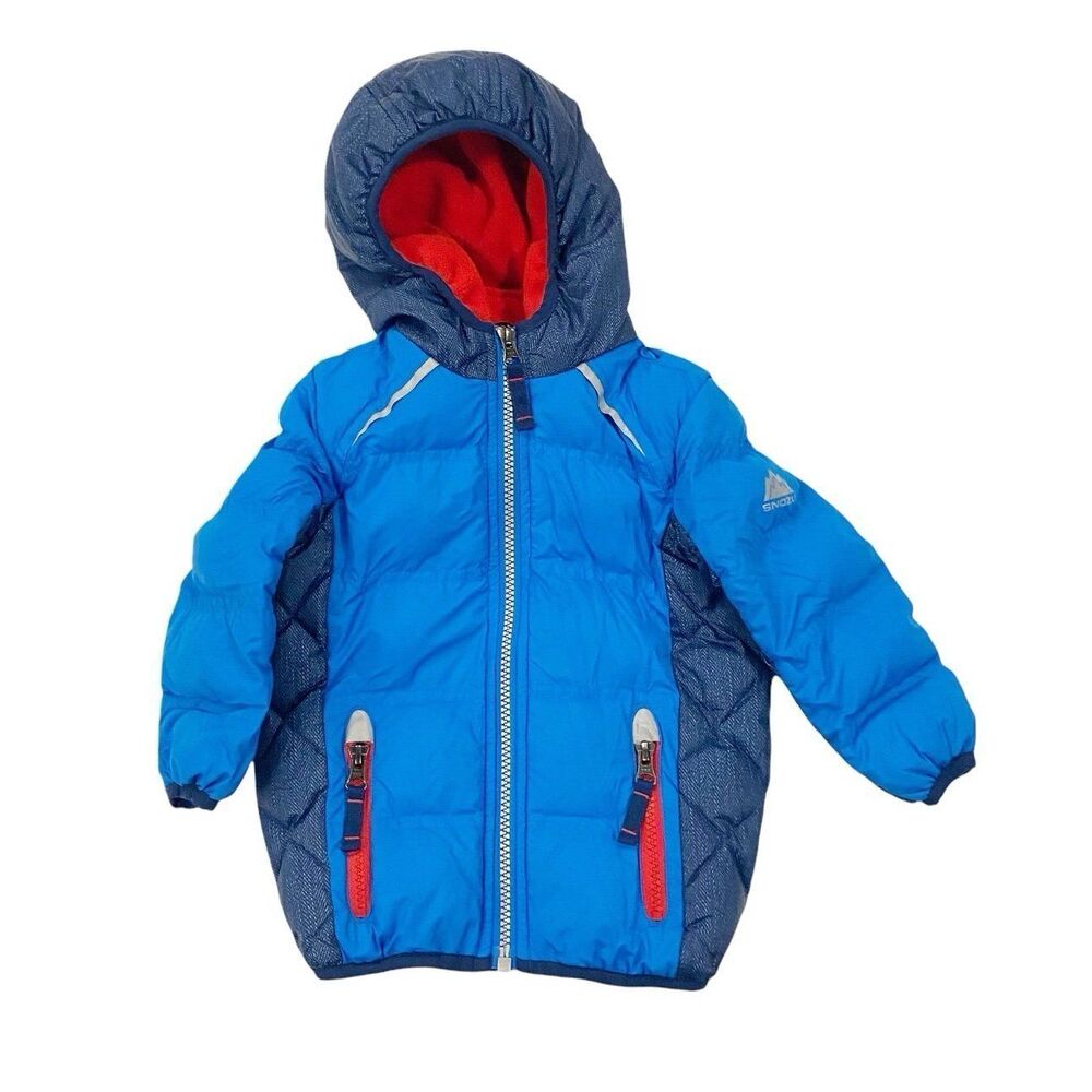 Snozu Heavyweight Down Puffer Coat 18m Blue Colorblock Full Zip Hoodie Fleece